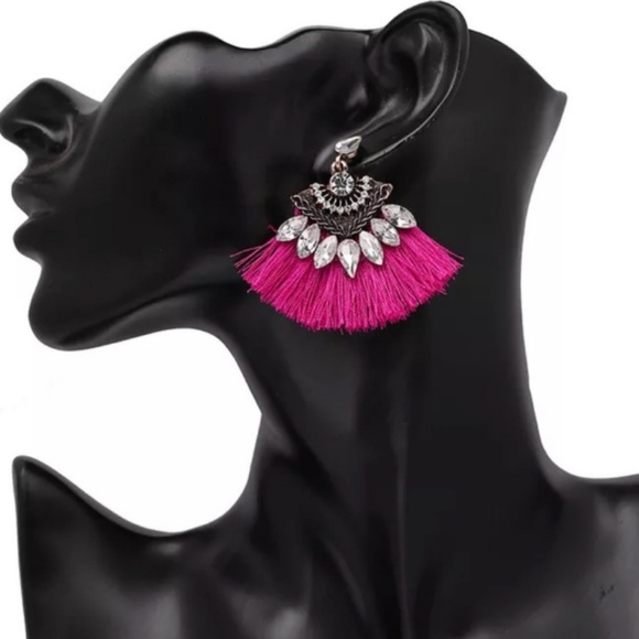 Crystals & Tassels Gorgeous Drop Fringe Earrings - Picture 2 of 5